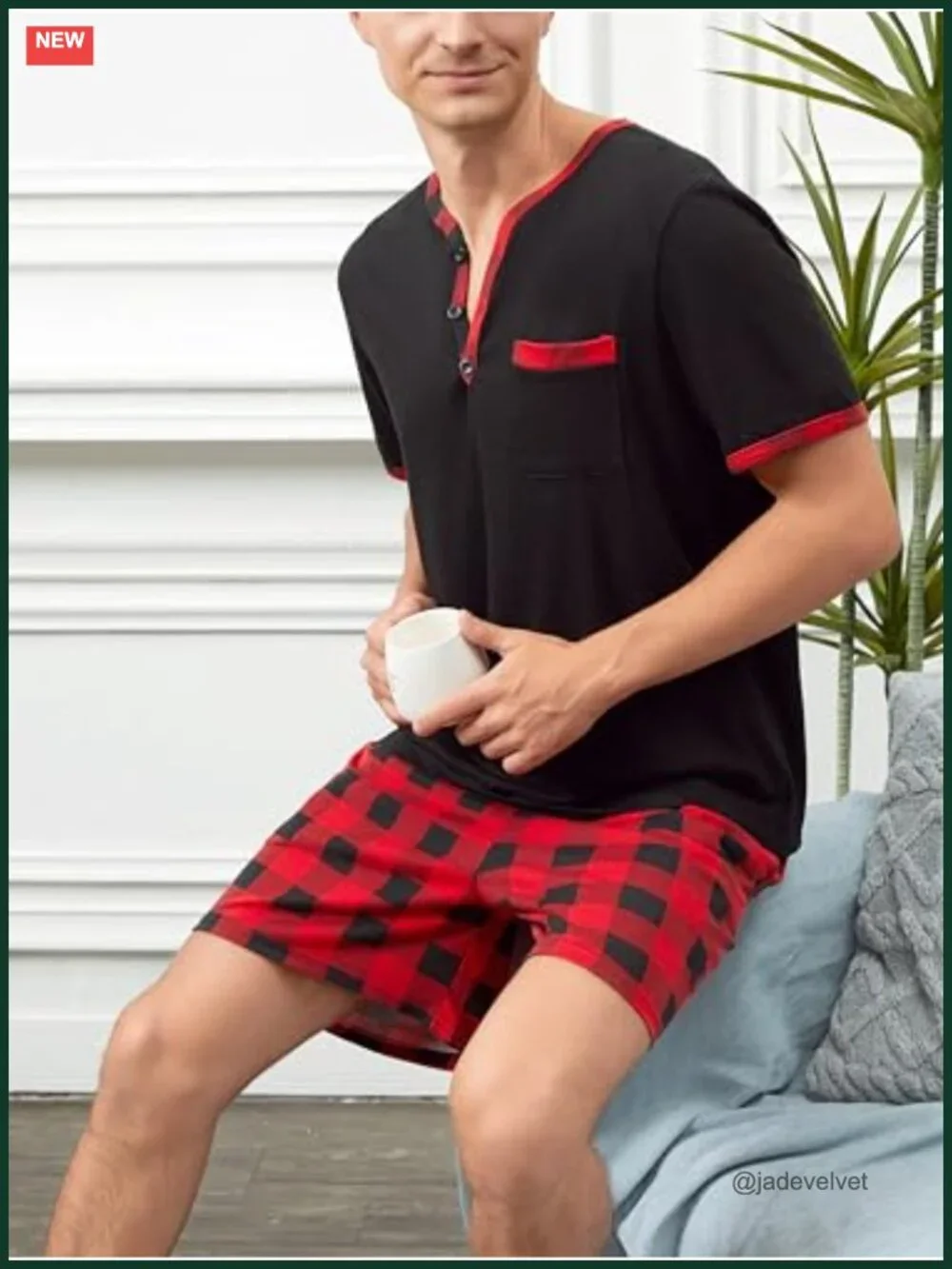 Cotton Pajama Set Short Sleeve Henley Collar Sleepwear